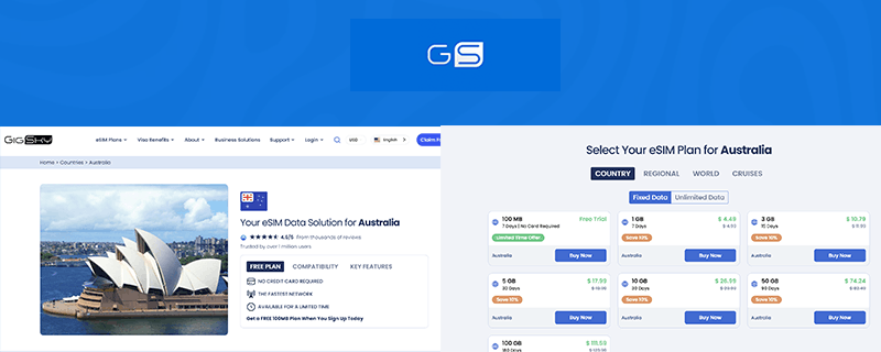 GigSky eSIM Australia Screenshot and logo