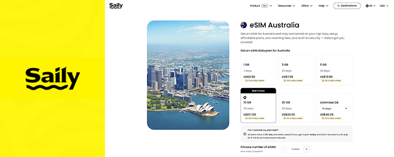Saily eSIM Australia Screenshot and logo